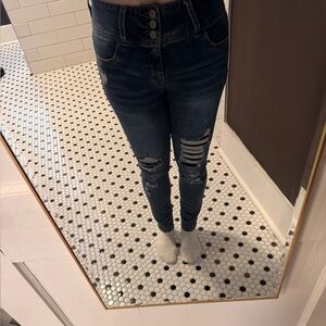 Wallflower Dark Blue Distressed Skinny Jeans